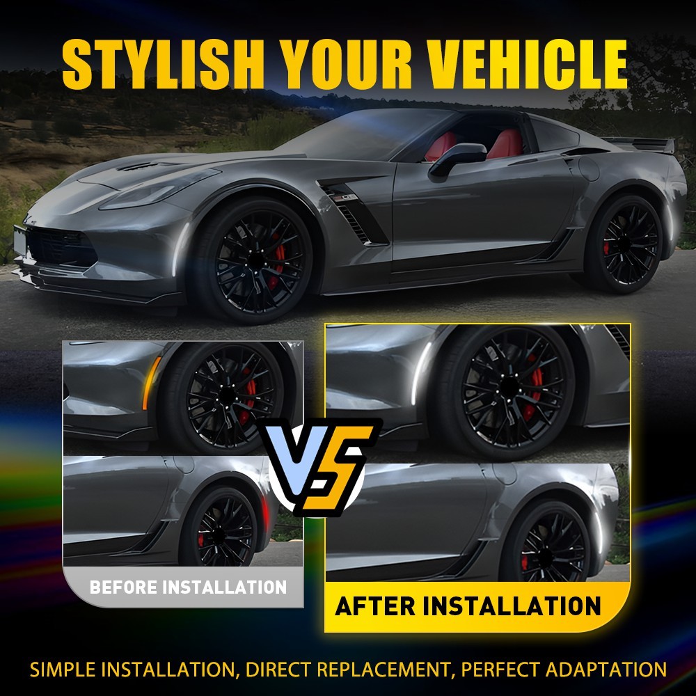 LED White Side Marker Light 2014-2019 Fit Chevrolet Corvette C7 Front+Rear 2Pair