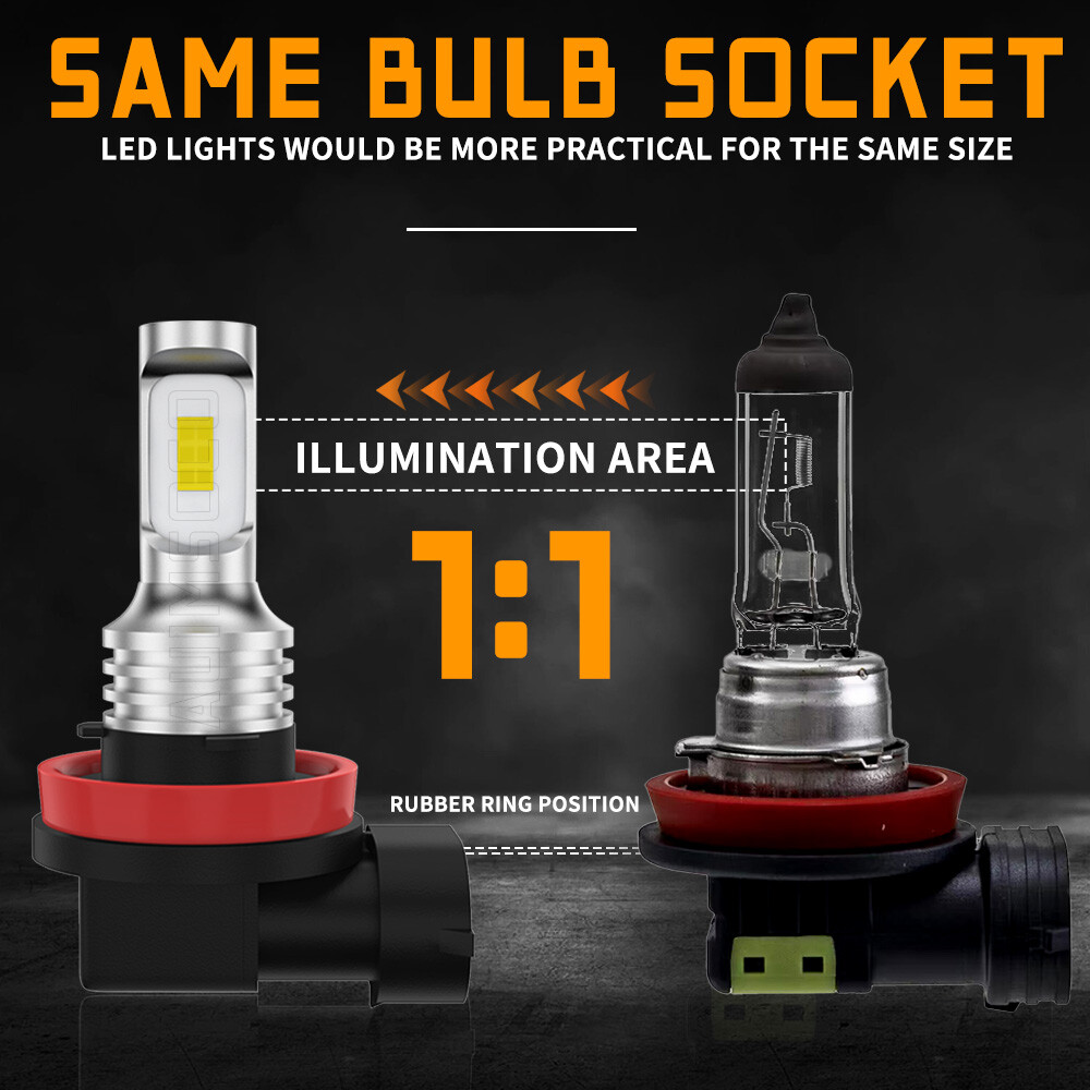 H11 CSP LED Headlight Super Bright Bulbs Kit 8000K Xenon White 330000LM Low Beam