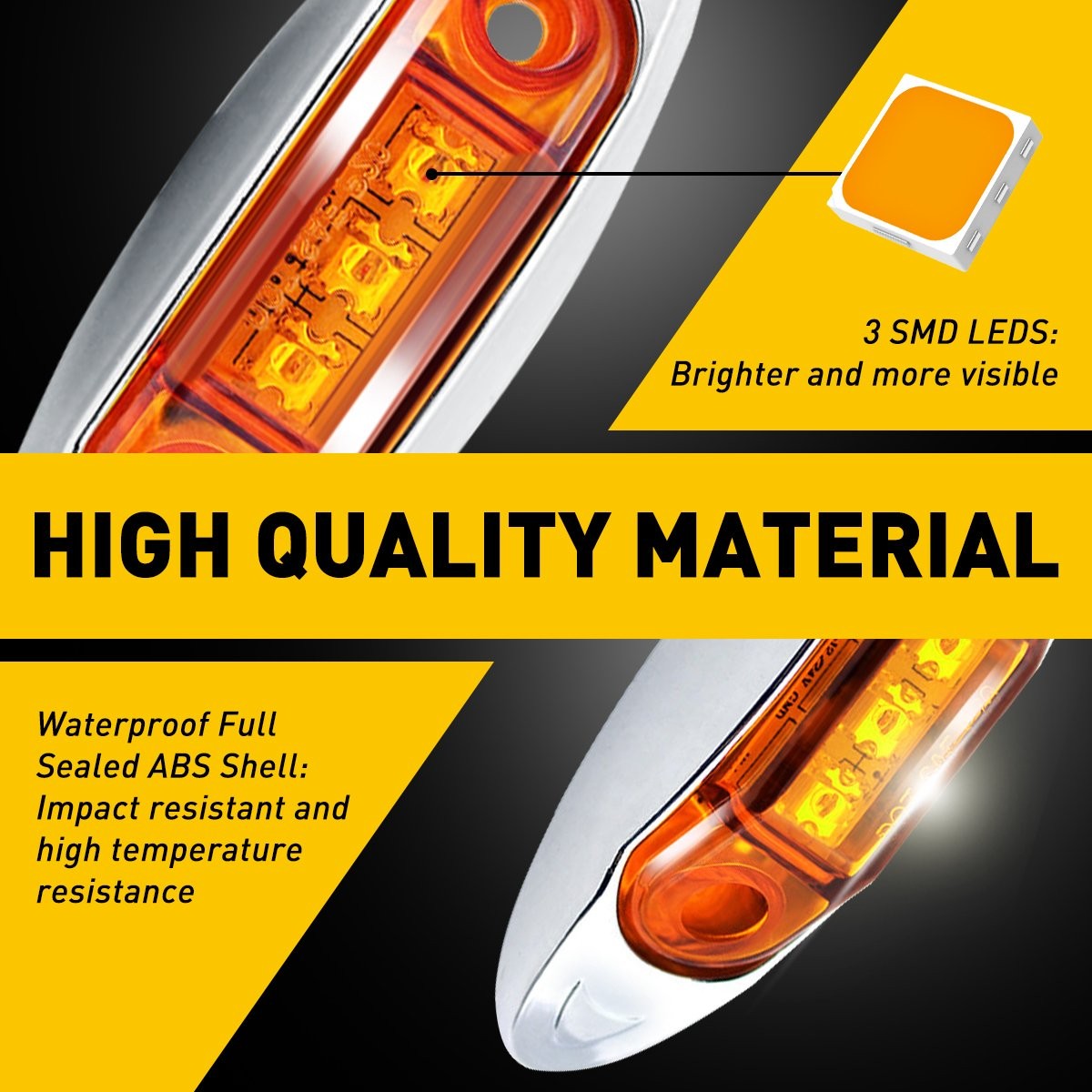 12V Marker Lights LED Truck Trailer 3/4″ Light Amber Lamps Front&Rear Left Right