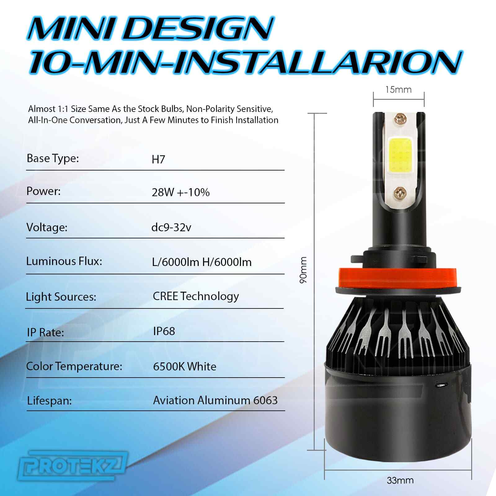 H10 9145 LED Fog Light Kit Bulbs 5Years Warranty 800W 120000LM 6500K White