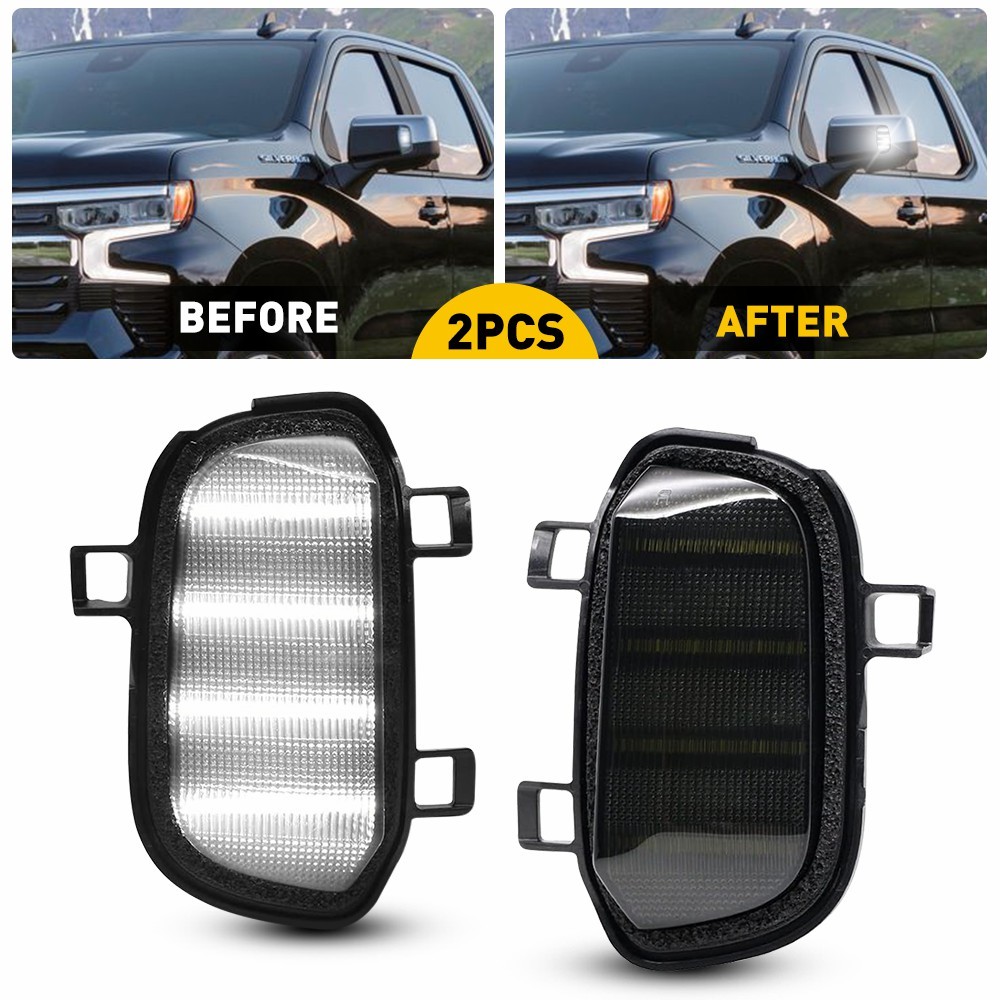 2PCs Mirror LED Side Task Light Spot Lamps Set Fit 2019-22 Silverado Sierra 1500