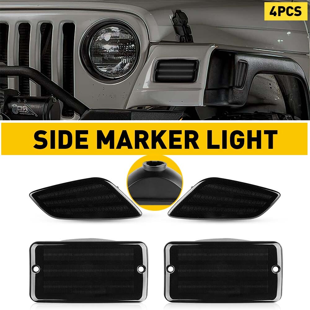 4X LED Smoked Side Marker Light Cover for 1997-2006 Jeep Wrangler TJ Accessories