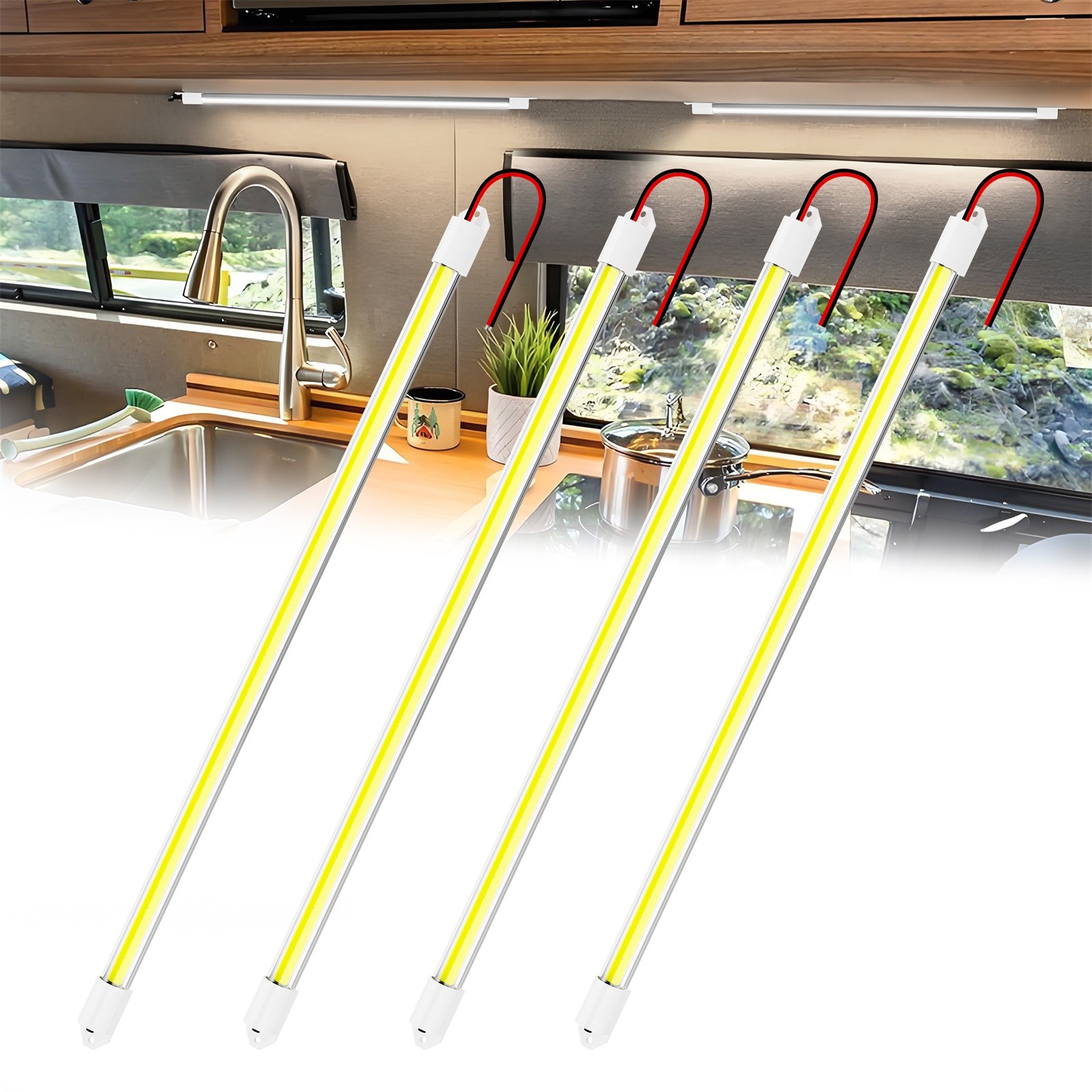 4Pcs 12V Interior LED Light Bar, COB Light Strip w/ON/Off Switch for Trailer Car