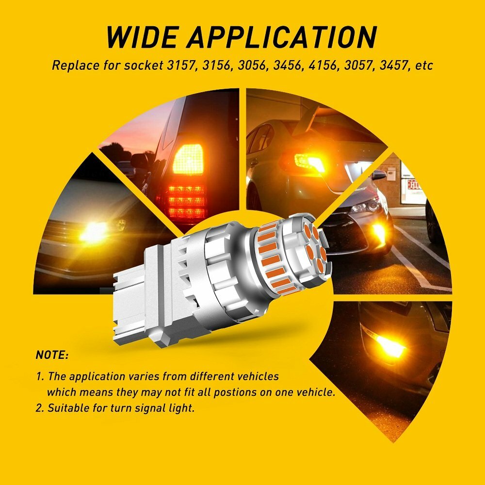 4PC 3157 3156 Amber Indicator Bulbs 23-SMD DRL Super Bright Side Marker Lights