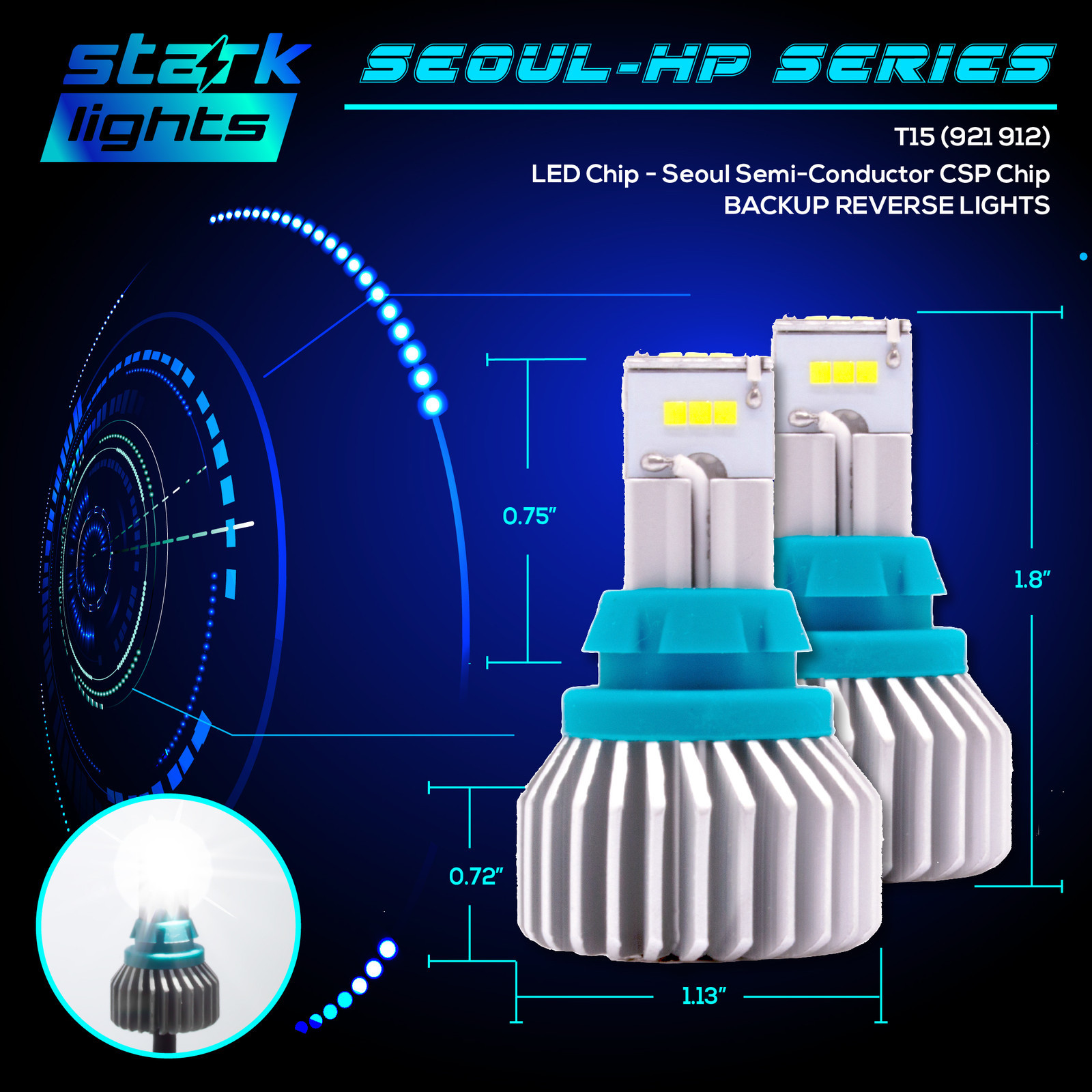 True 2400LM CSP High Power Reverse Back Up Light Bulb 6K White – T15 912 921 (F)