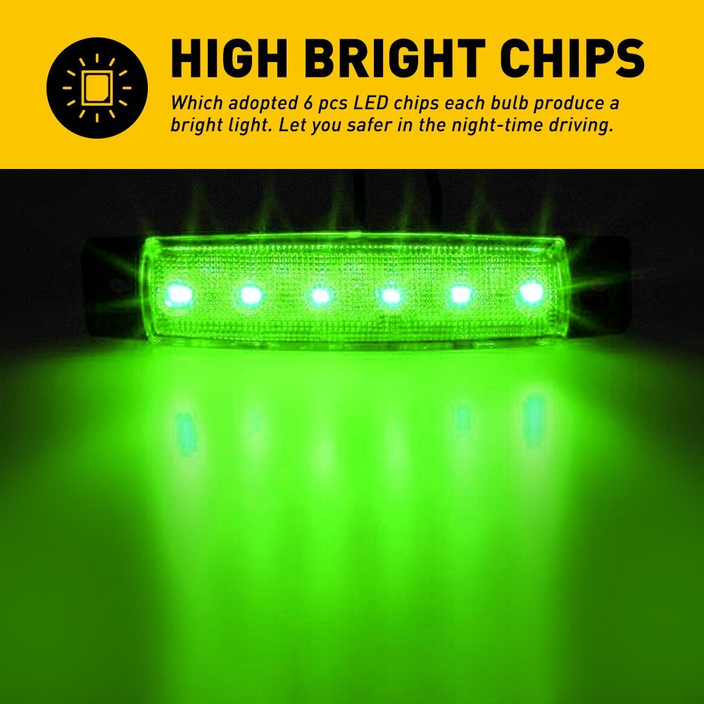10x Green 6LED Side Marker Clearance Light For Truck Trailer tail lights Durable