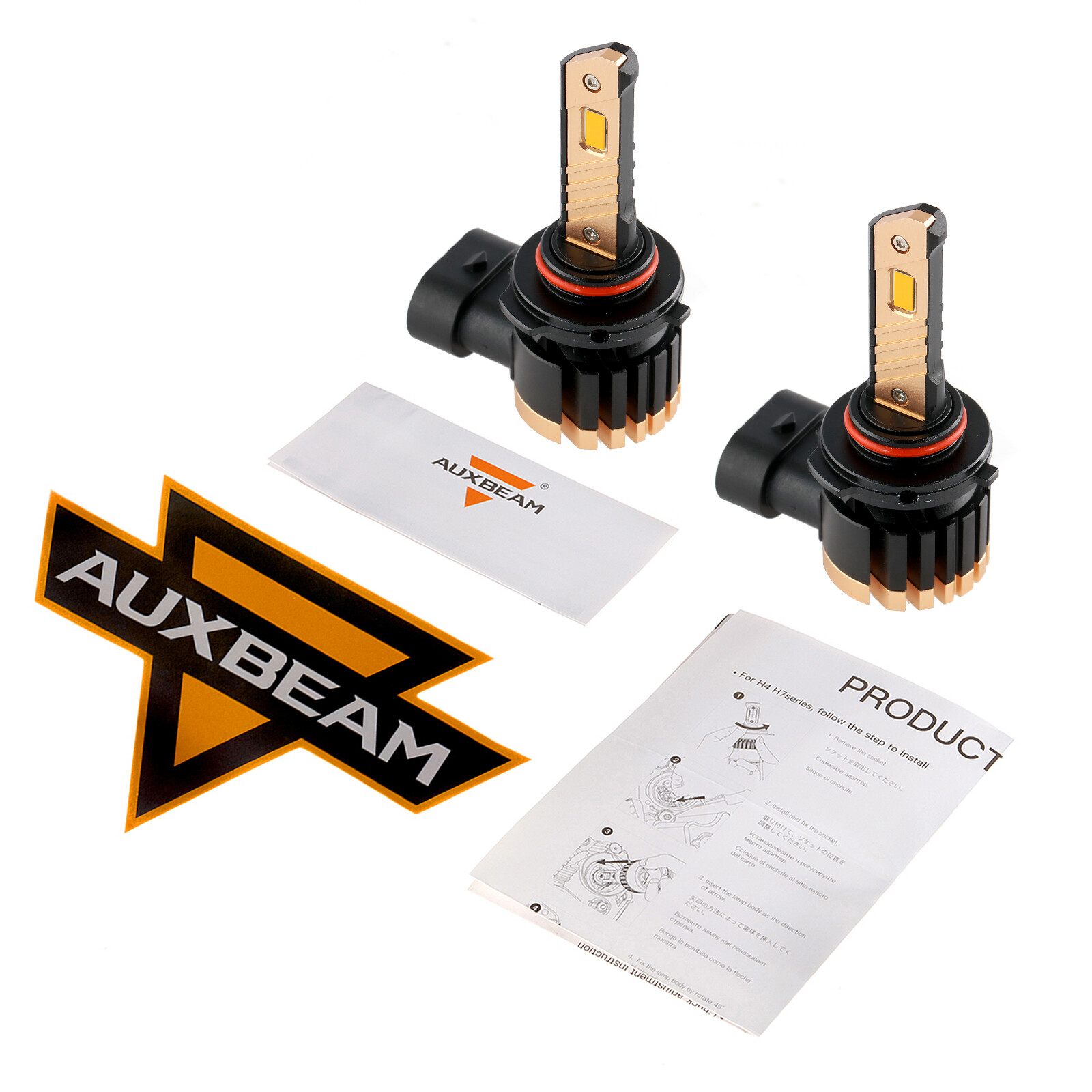 AUXBEAM 9005 HB3 LED Headlight Bulb High Beam Conversion Kit Golden Yellow 3000K