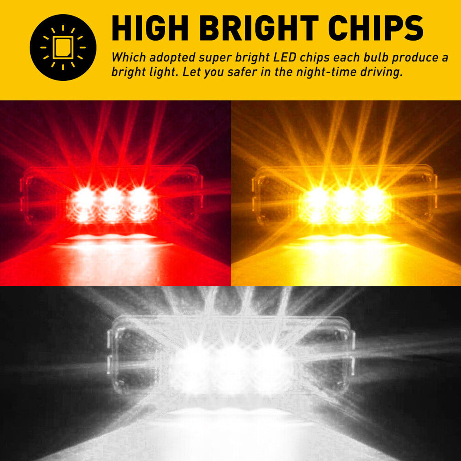 4PC Amber 3LED Side Marker Lights RV Truck Trailer Clearance Light Waterproof US