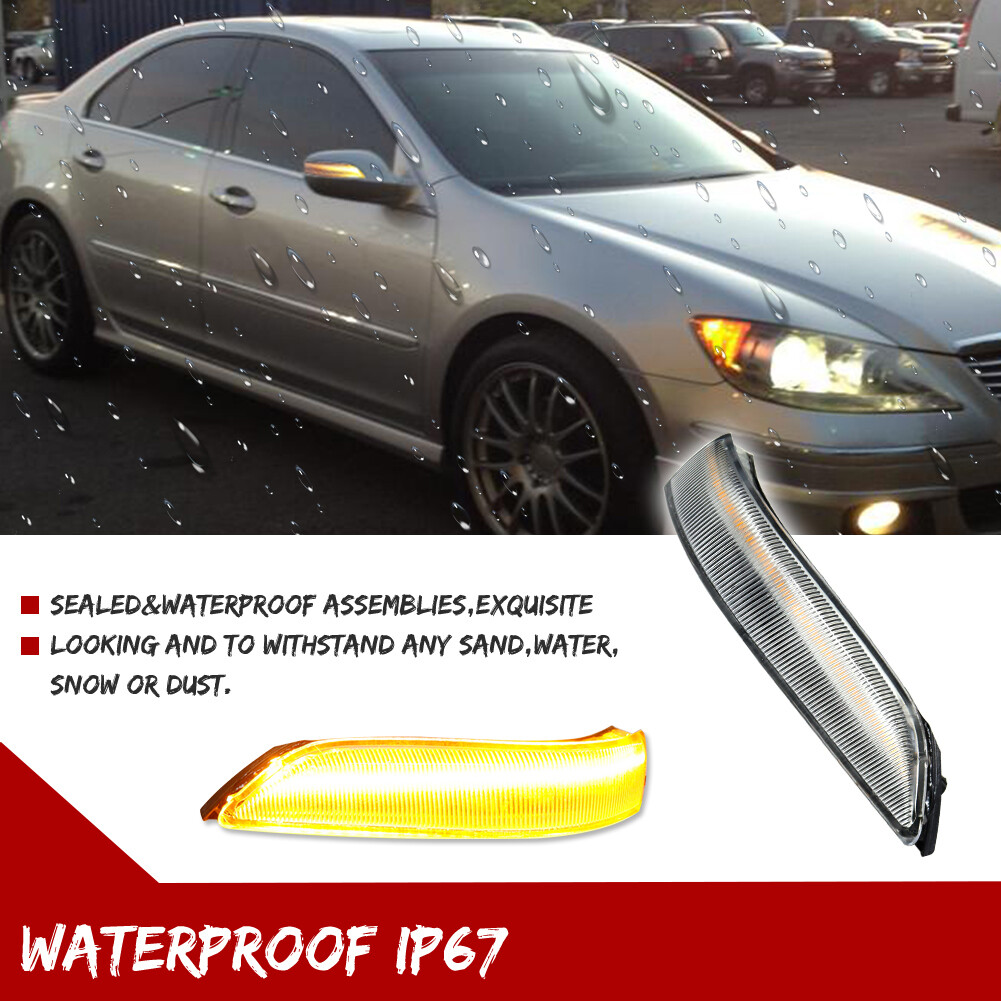 Sequential Amber Mirror LED Lights Clear For 08-13 Honda Accord & 06-09 Acura RL