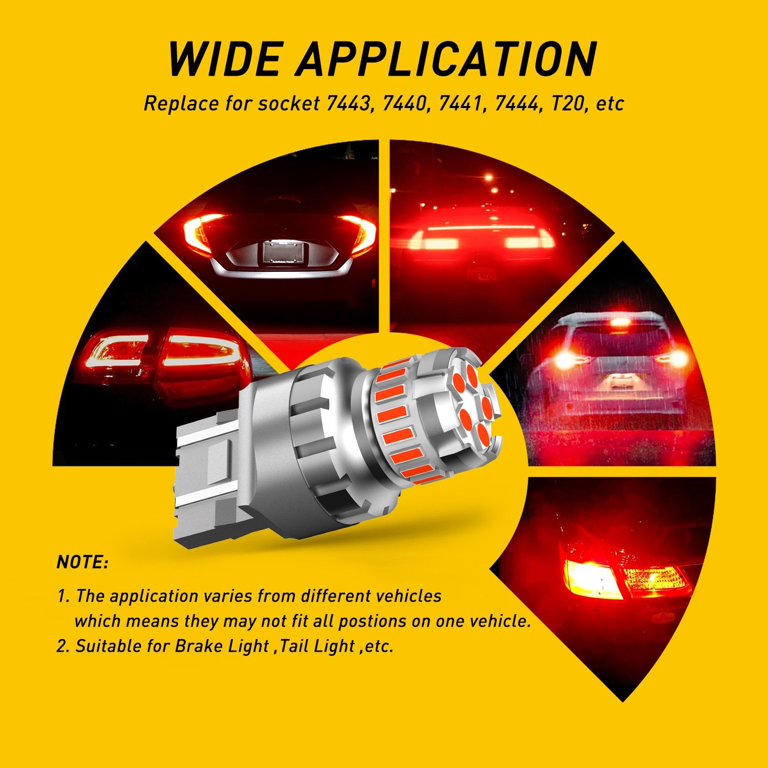 AUXITO 7443 RED Flash Strobe Blinking 7440 Brake Tail Stop Light LED Bulb 2/10x