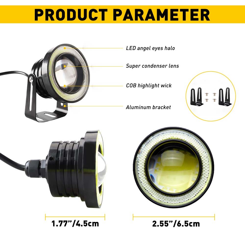 1/2Pair 2.5″ COB COB LED Projector Car Angel Lights Eye DRL Halo Ring Drive Fog