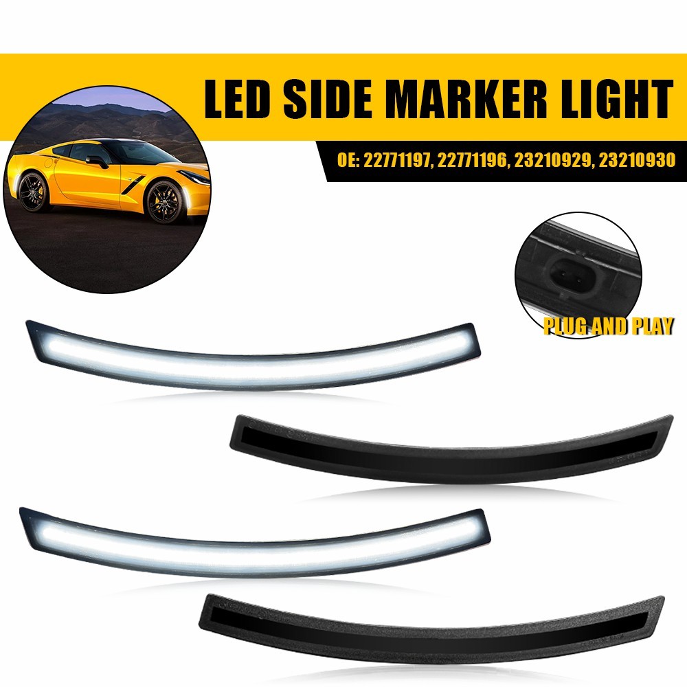 LED White Side Marker Light 2014-2019 Fit Chevrolet Corvette C7 Front+Rear 2Pair