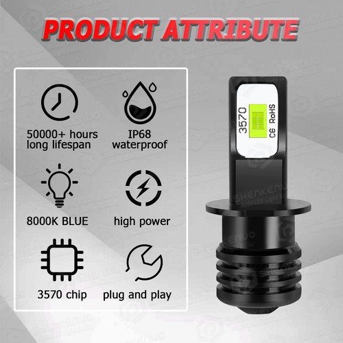 For 1990-1998 Chevy C1500 C2500 – 2PCS 8000K H3 LED Fog Light Bulbs CSP Chip New
