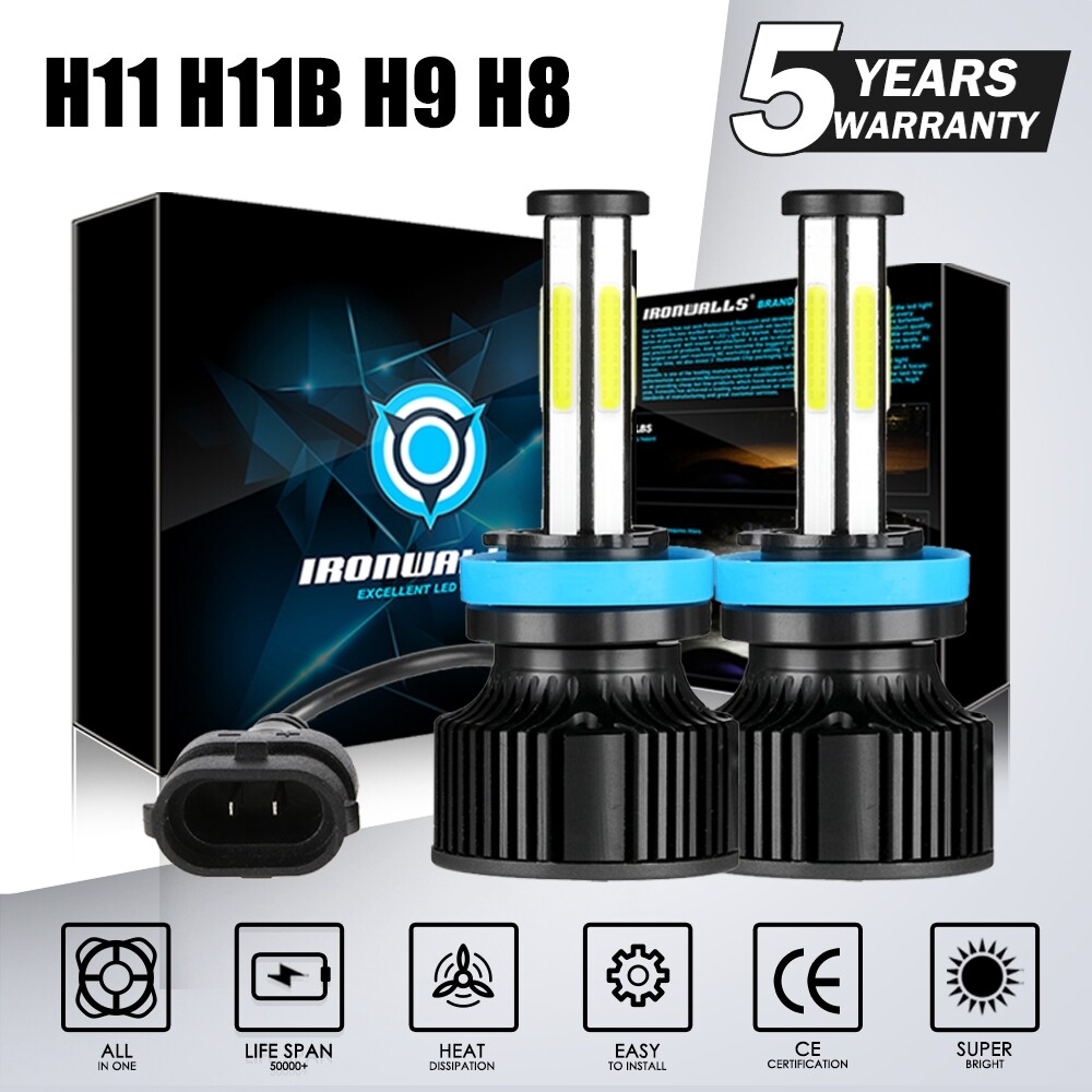 6-Sided H11 LED Headlight Kit Low Beam Bulbs Super Bright 6500K White 360000LM