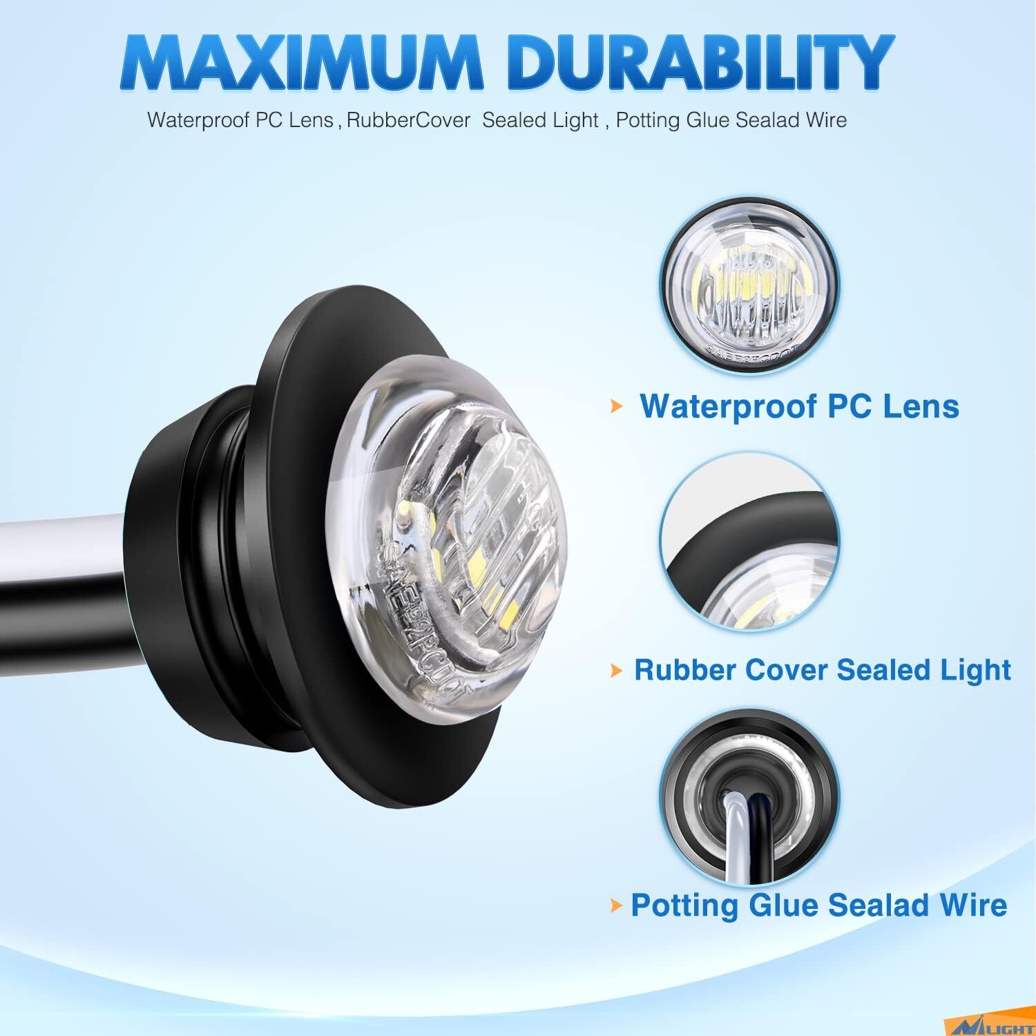 Nilight 10 PCS 3/4 Inch Round LED Clearance Light Front Rear Side Indicator