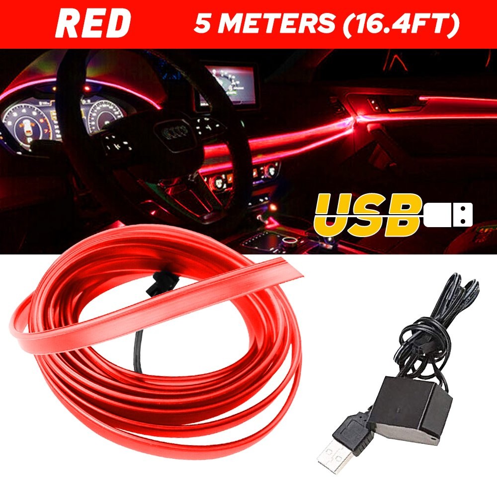 Red 5M Car Line Auto Interior LED Decor Atmosphere Light Wire Lamp Strip USB Kit