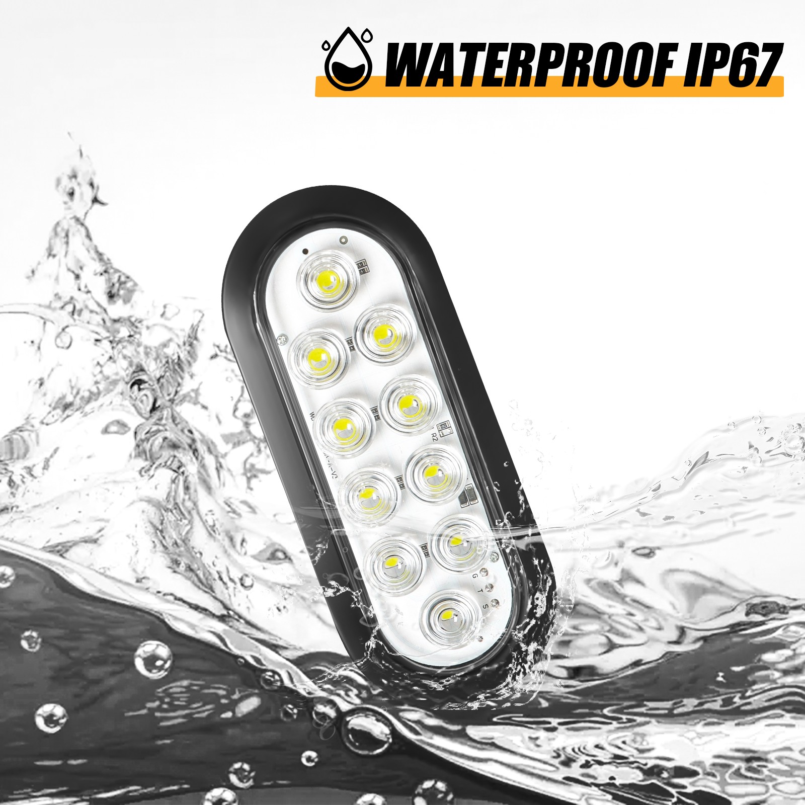 White 6″ Oval Trailer Lights 10 LED Stop Turn Tail Truck Sealed Grommet Plug DOT