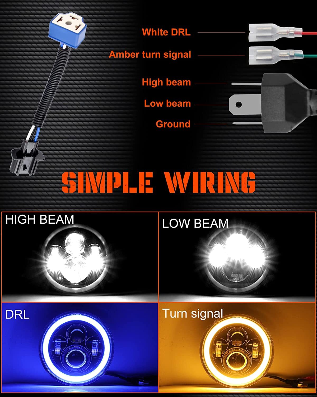 2x Fit Chevrolet Camaro 1967-81 7″ Round LED Headlights Hi-Lo Beam Blue Halo DRL