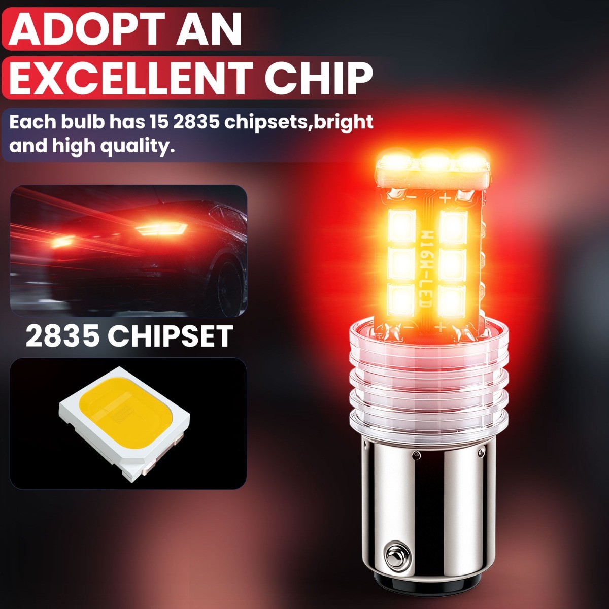 2PCS 1157LED Brake Stop Tail Parking Light Safety Warning Light 6000K Bright Red