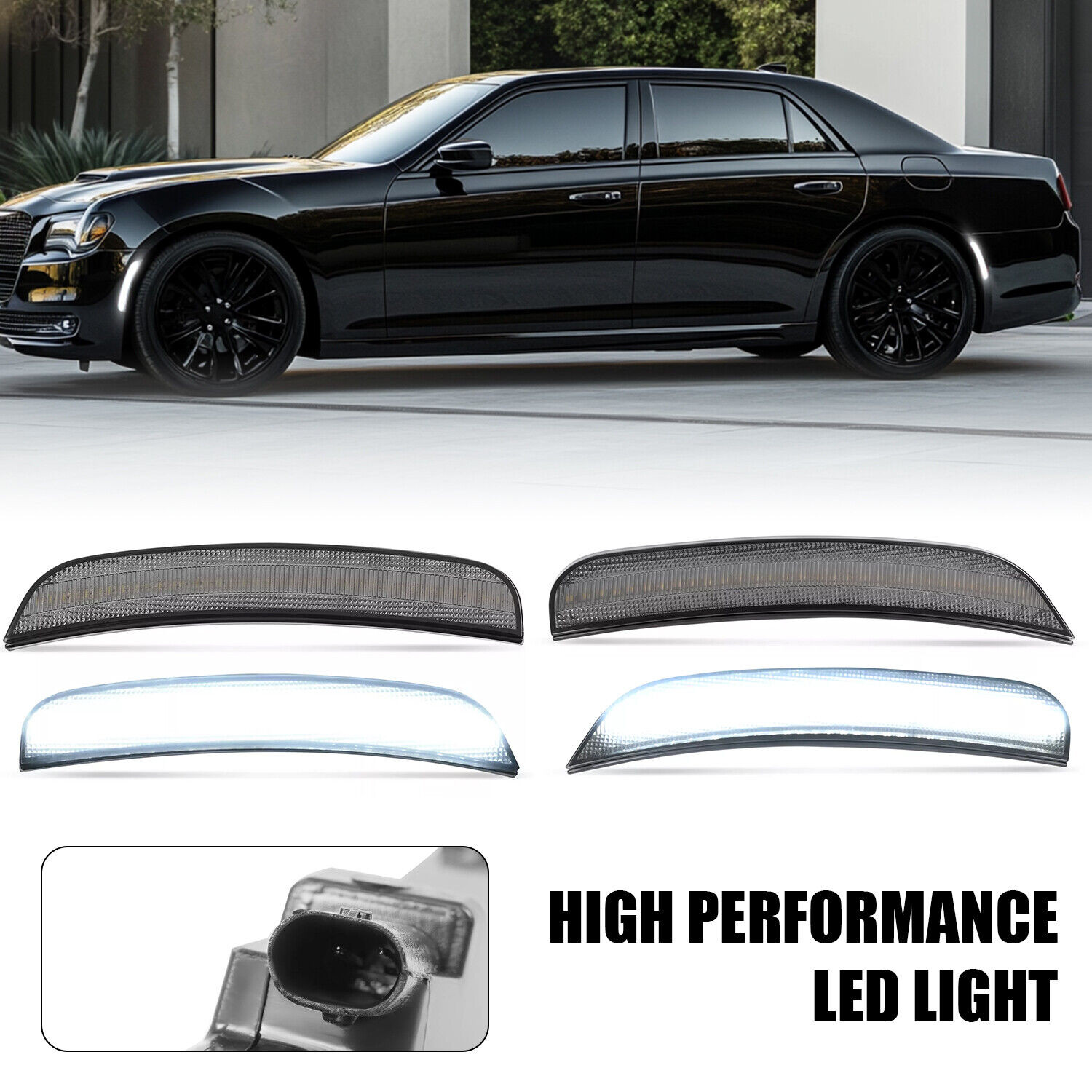 4PC For Chrysler 300 2015-2023 Front Rear Smoke LED Bumper Side Marker Lights