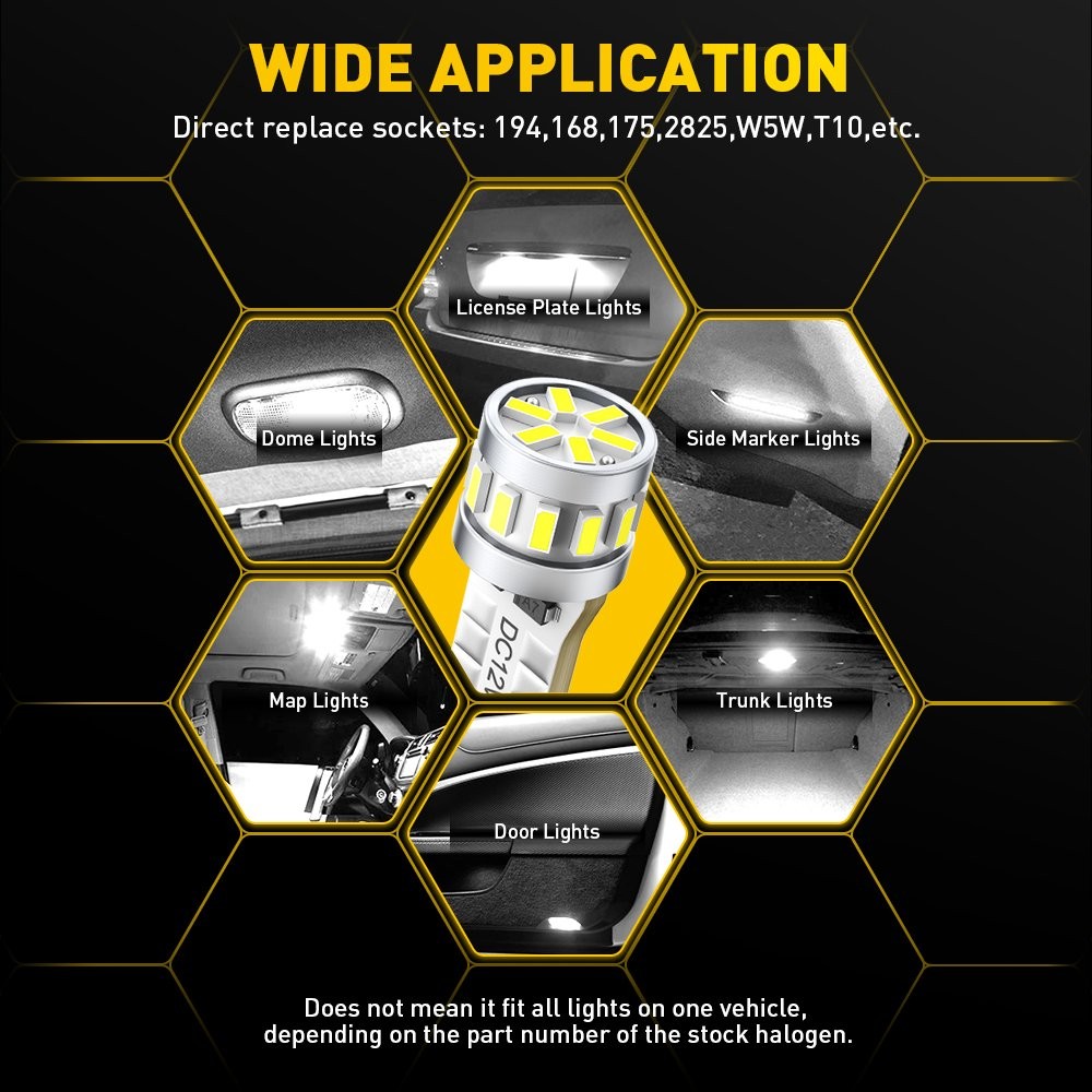2-20X T10 W5W 194 LED License Plate Map Door Dome Trunk Light Bulb White 3014SMD