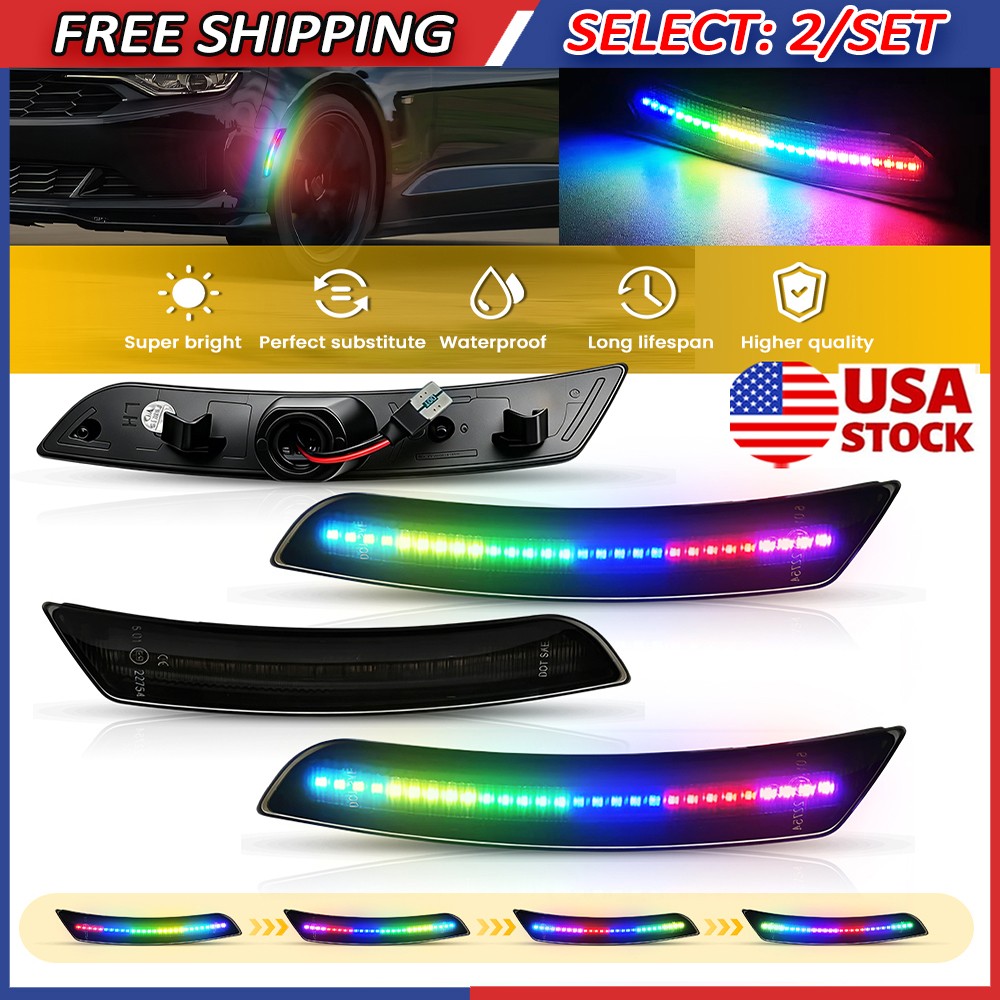 8x LED Side Marker Light Smoked Lens Front Rear For 2016-23 Chevrolet Camaro 12V