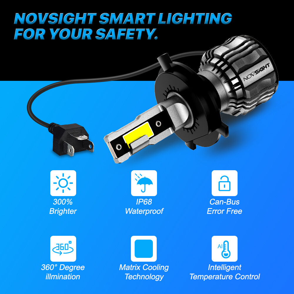 NOVSIGHT H13 LED Headlight Bulbs Kit High/Low Beam 15000LM Super Bright White