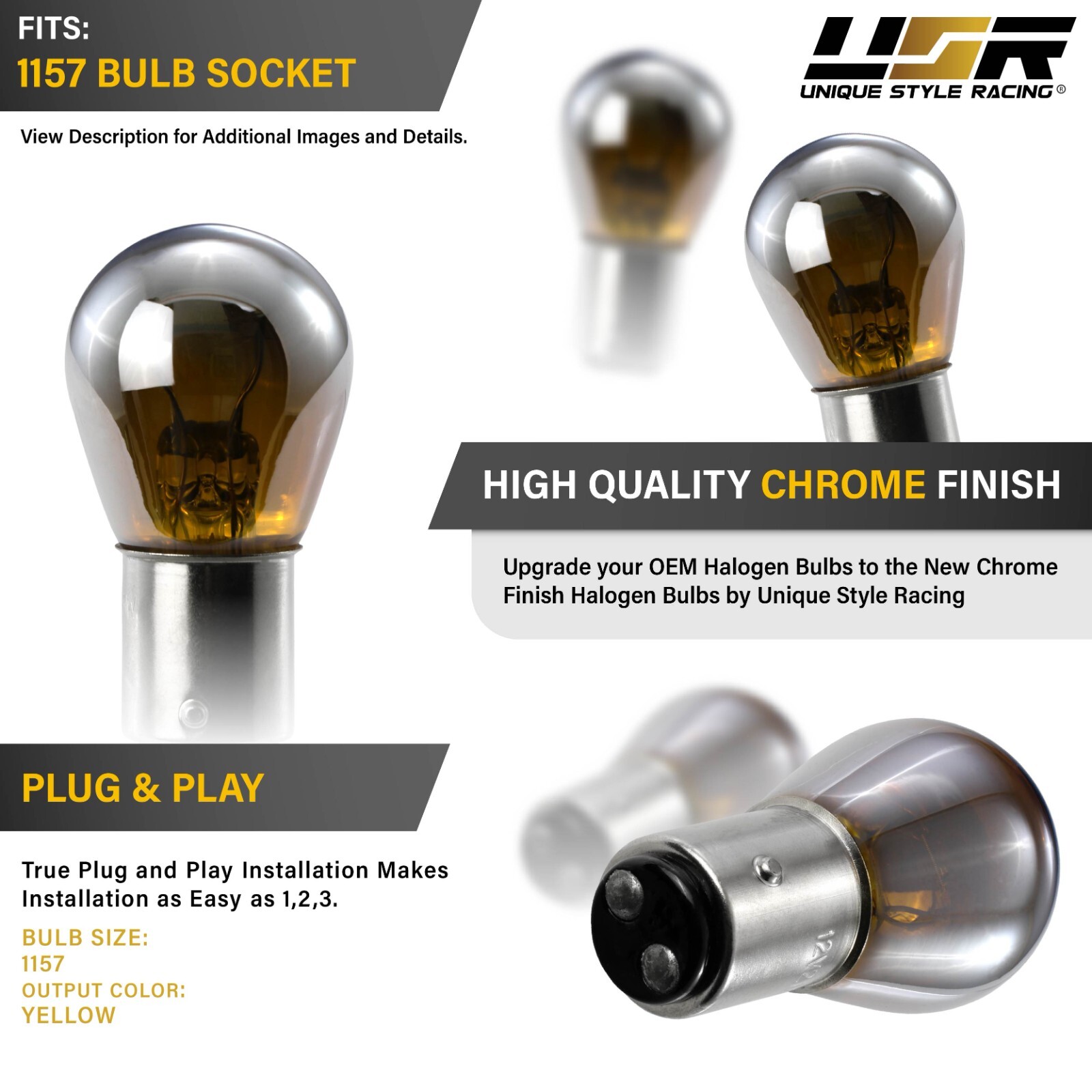 P21/5W / 1157 Dual Filament Stealth Chrome Yellow Halogen Bulbs Pair