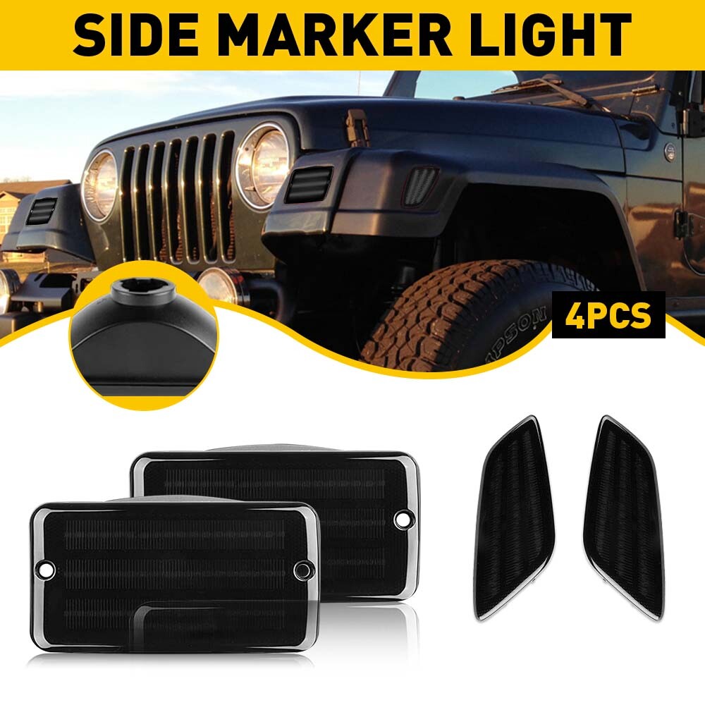 4X LED Smoked Side Marker Light Cover for 1997-2006 Jeep Wrangler TJ Accessories