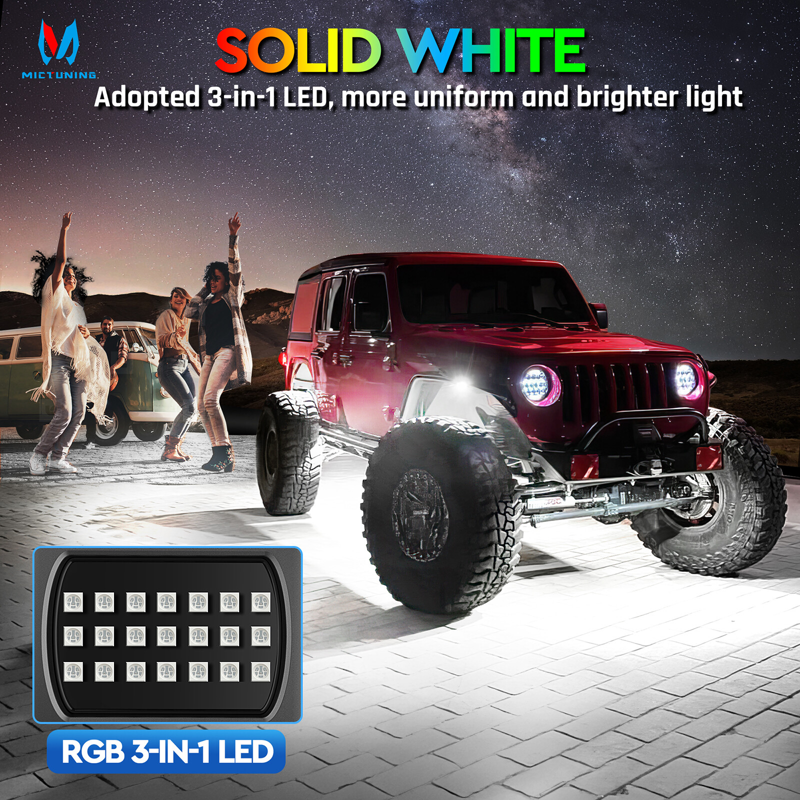 MICTUNING RGB/RGB+IC LED Rock Lights, 8/12/16/20 Pods Underglow Led Chasing Lamp
