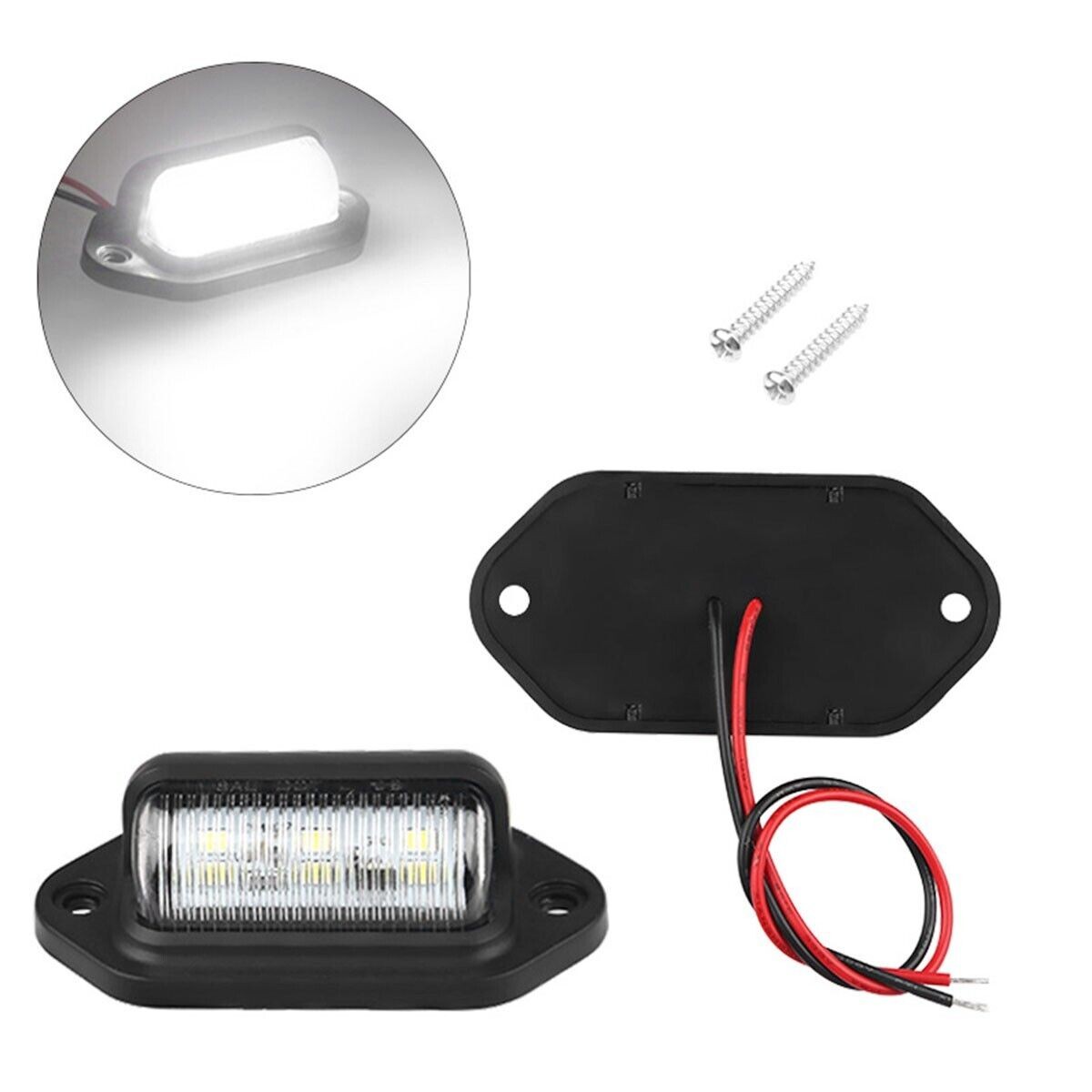 2-6x White LED License Plate Light, 6-SMD Waterproof Tag Lights 12V-24V DC Lamp