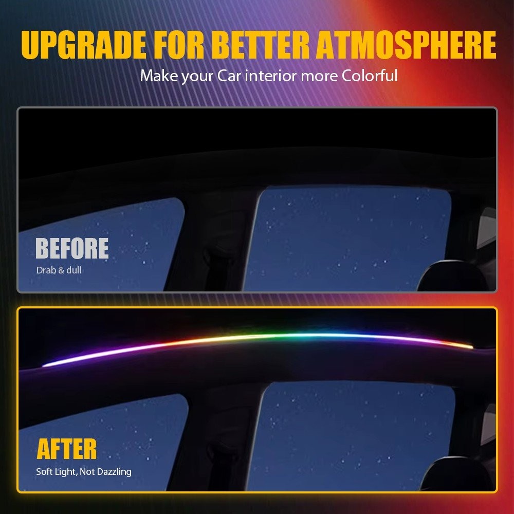 2Pcs RGB LED Sunroof Light Strip Car Roof Panoramic Skylight Ambient Lamp APP EJ