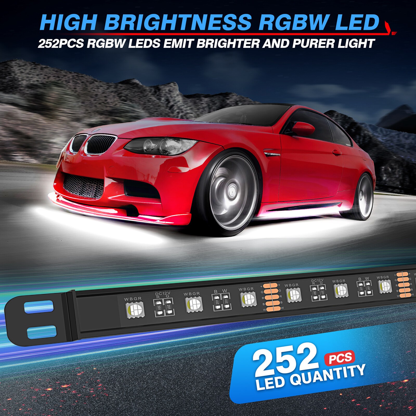 8Pcs Aluminum Car Underglow Light Strips RGBW LED Exterior Underbody Light Bar