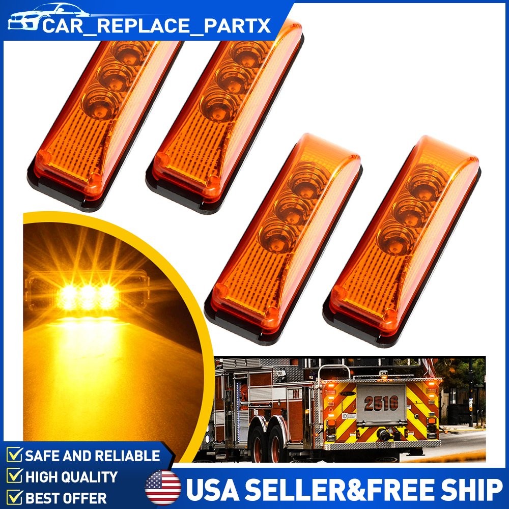 4PC Amber 3LED Side Marker Lights RV Truck Trailer Clearance Light Waterproof US