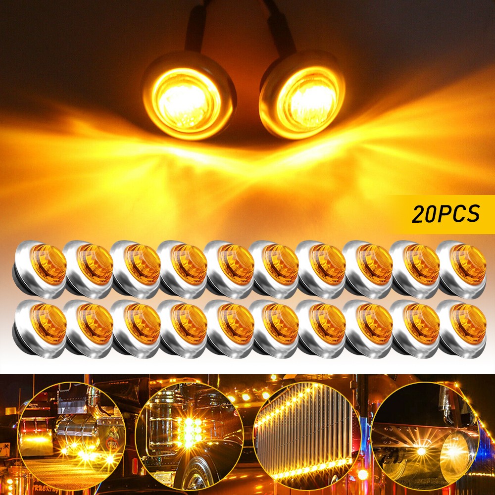 Truck Trailer 20X Chrome Amber Marker Light 3/4″ LED Round Clearance Side Lights