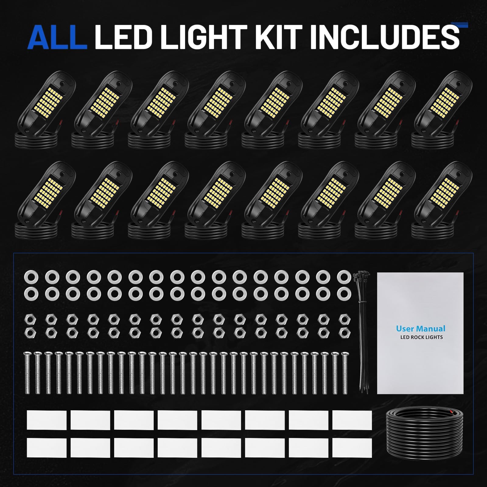 16 Pods 6500k White Rock Lights, IP68 Waterproof 36 LEDs SMD Chips Underglow …