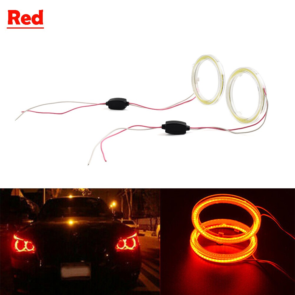 70MM DRL Fog Headlights Lamp COB Angel Eyes Halo Ring LED Light Red 2pcs 12V