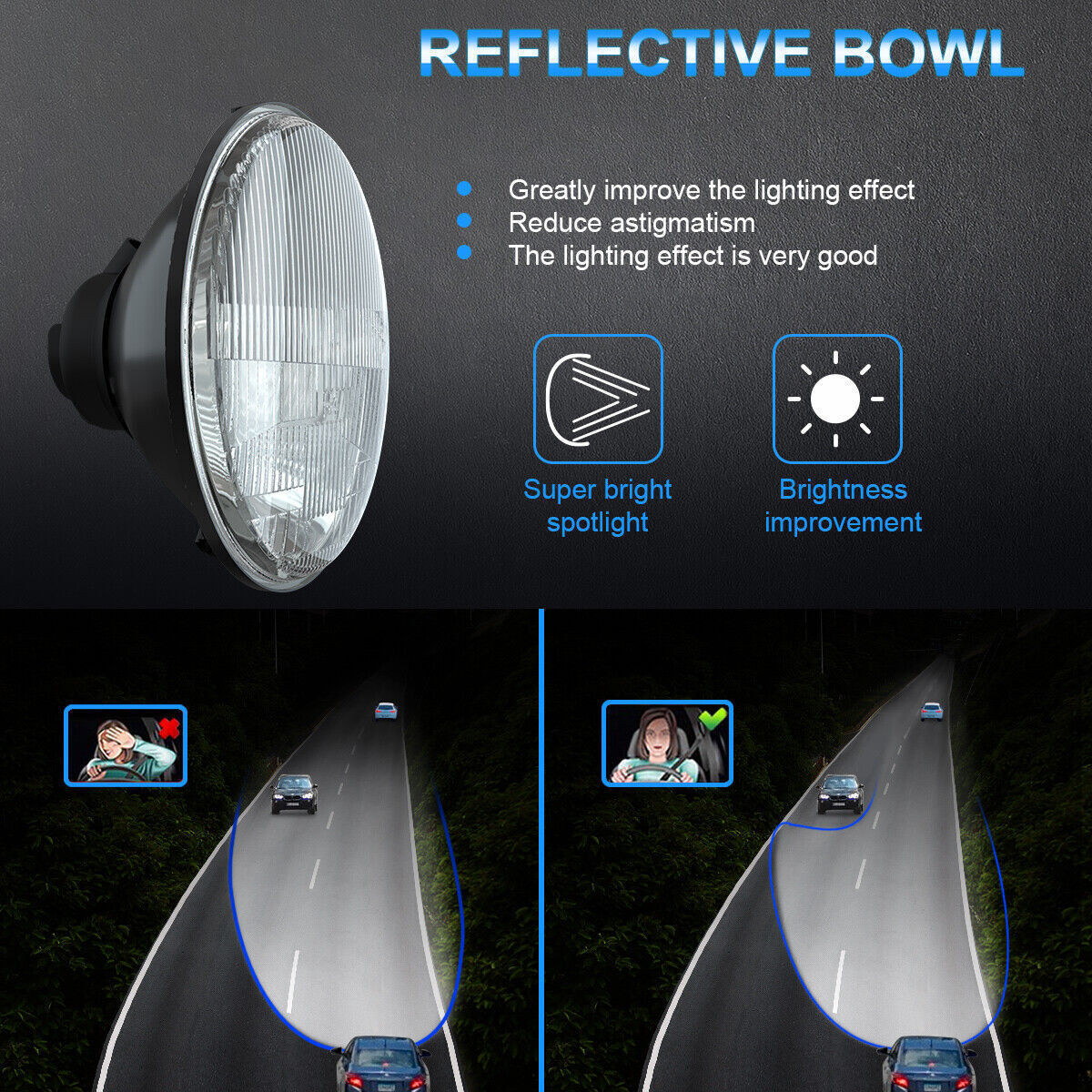 ORIGINAL CLASSIC LOOK Round 7inch LED GLASS Headlight Conversion Chrome pair