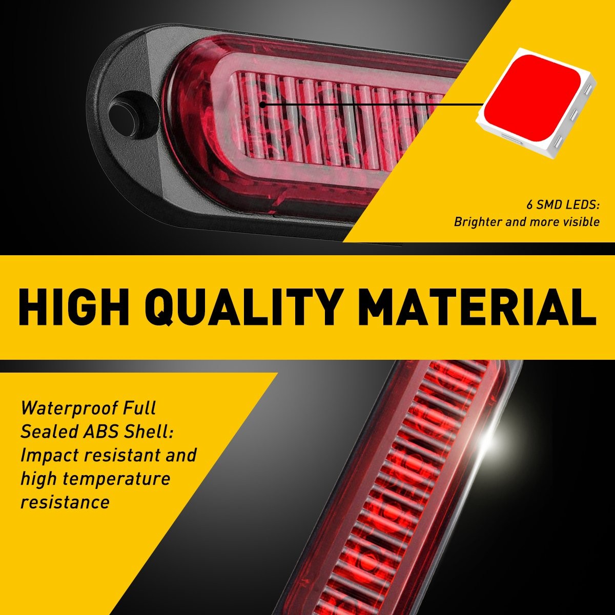 4PC 6LED Red Side Marker Lights For RV Truck Clearance Trailer Light Waterproof