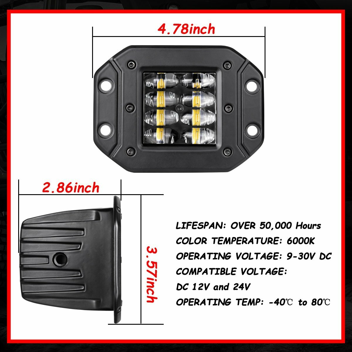 2x 5″ Flush Mount 160W LED Work Light Bar Rear Bumper Reverse 4-Row Spot Driving