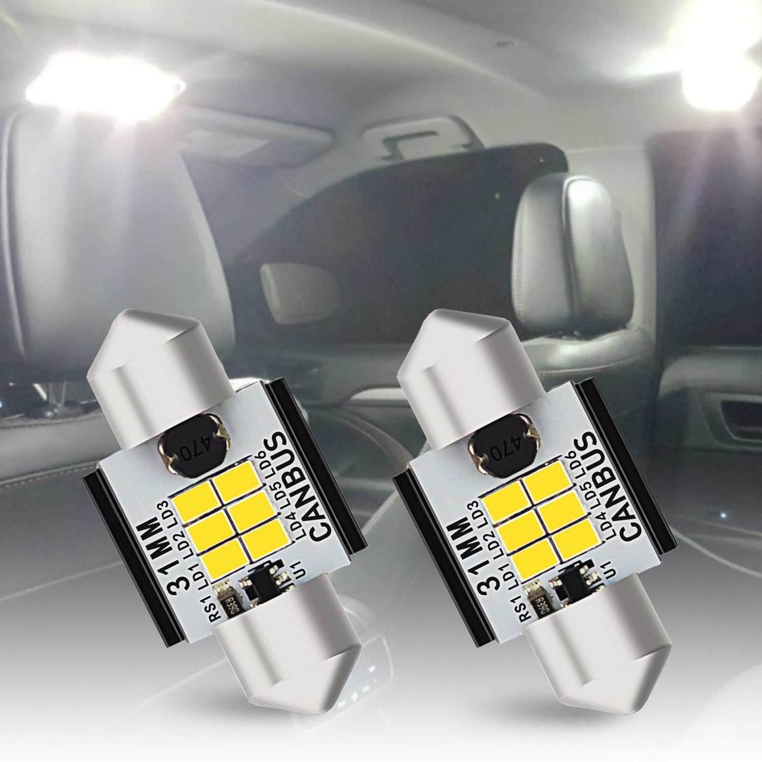 AUXITO Pair 31MM C5W Festoon LED License Plate Tag Light Bulb 6000K Bright White