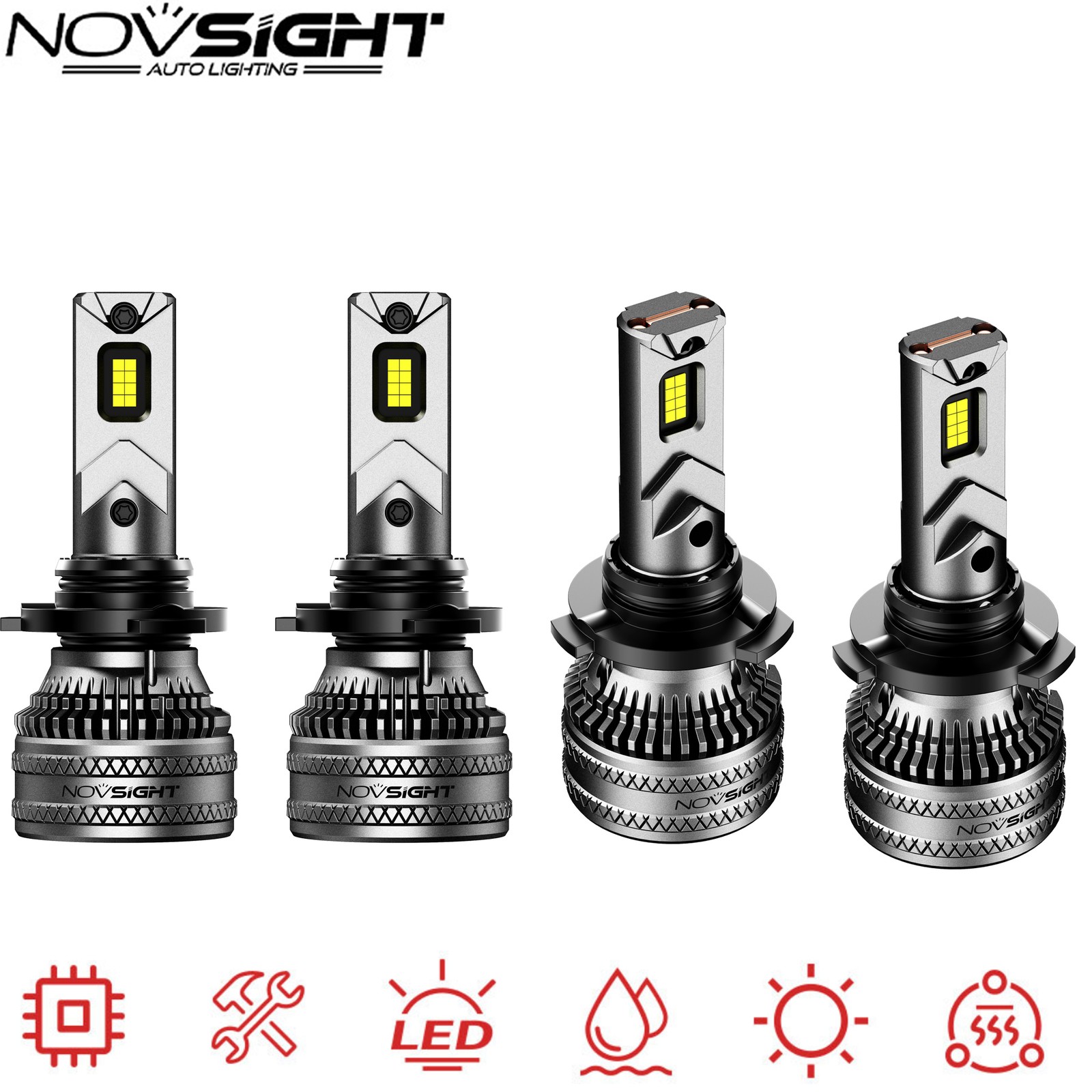 NOVSIGHT 9005 9006 HB3 HB4 LED Headlight Bulbs High Low Beam 6500K 80000LM 200W