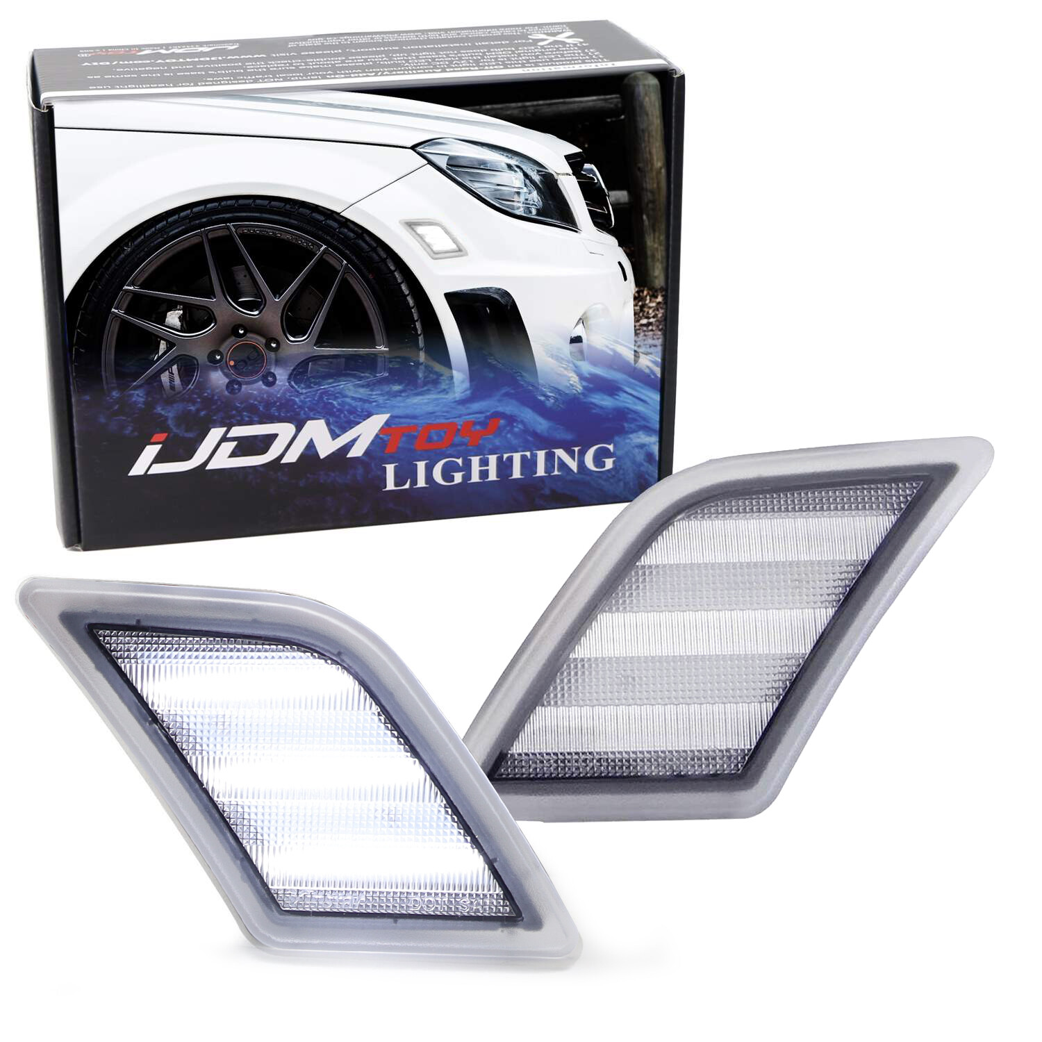 Euro Clear Lens White LED Side Marker Lights For 08-11 Mercedes W204 C300 C350