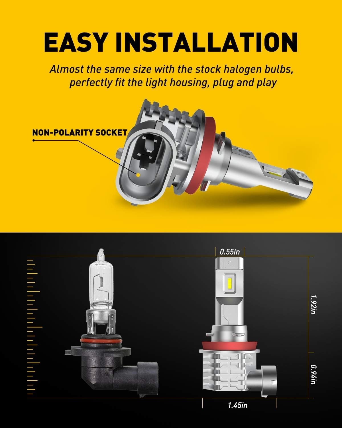 H11 H8 LED Fog Light Bulb 40W 6000LM 6500K Cool White Pack of 2