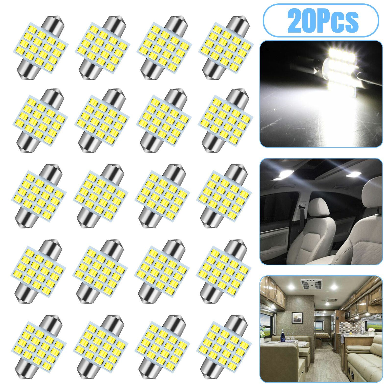 20X White 31MM 16SMD LED Car Interior License Plate Dome Map Light Bulbs 6000K