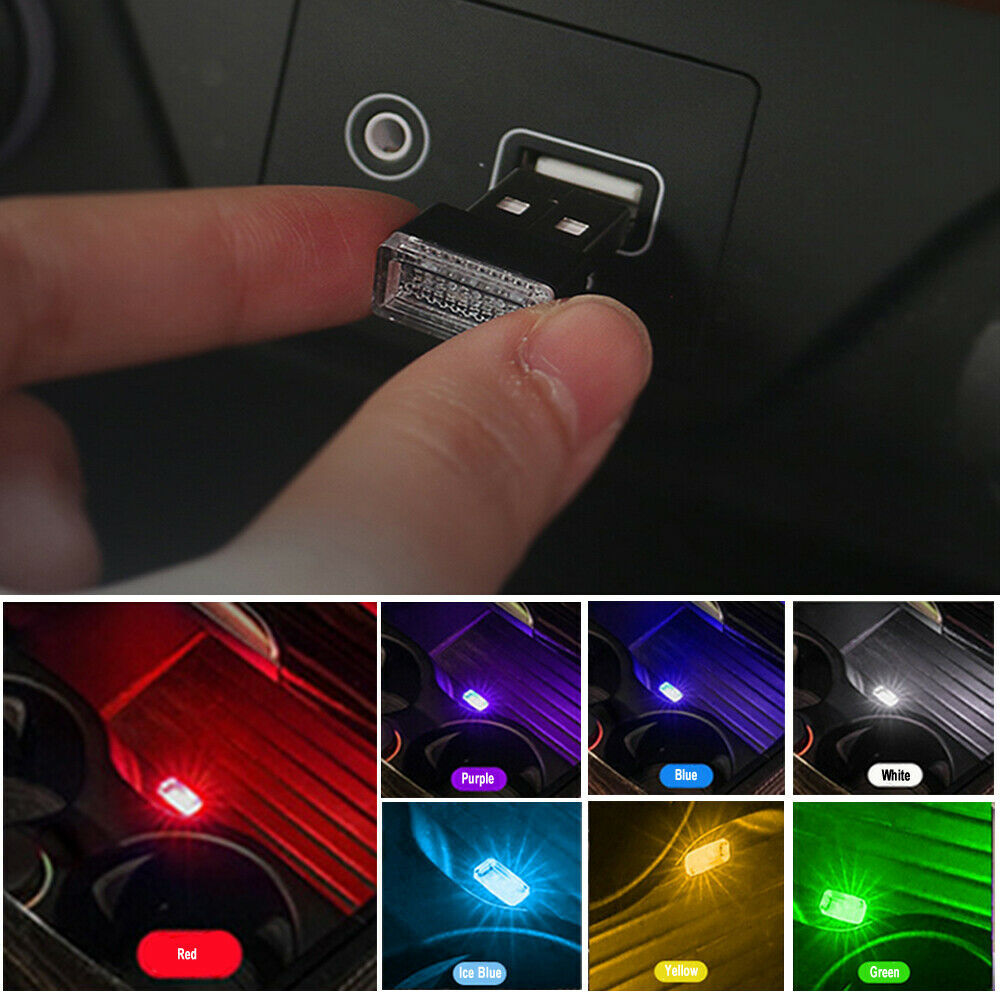 US STOCK 1PCS car USB LED Interior Light Neon Atmosphere Ambient Lamp Random