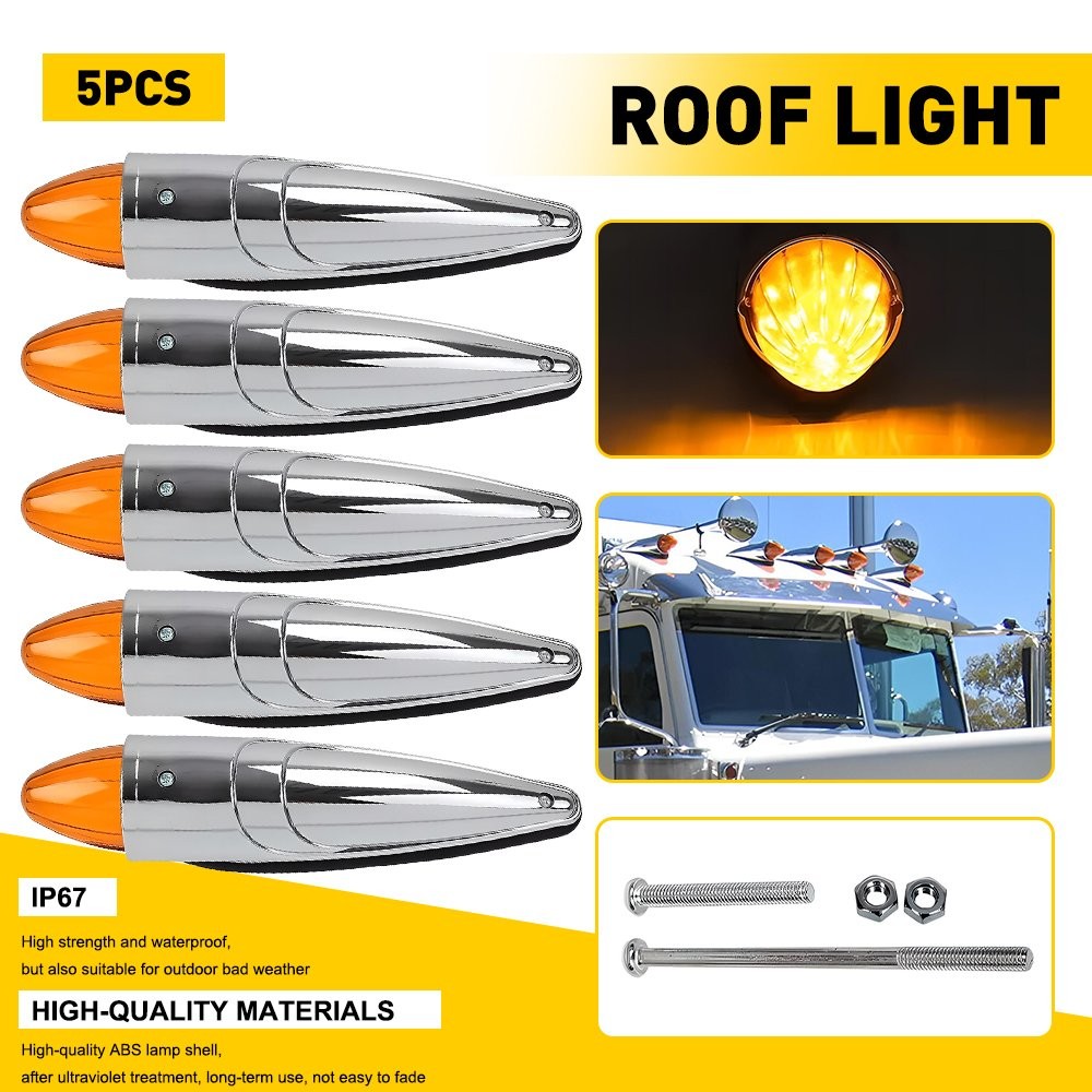 5-50X Amber Torpedo Cab Marker Lights 17-LED Truck SUV Roof Lights Top Clearance