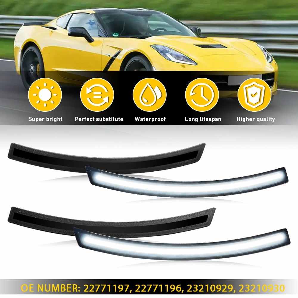 LED White Side Marker Light 2014-2019 Fit Chevrolet Corvette C7 Front+Rear 2Pair