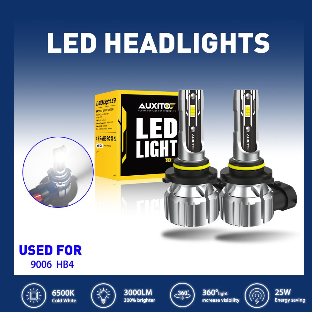 Pair 9006 HB4 E2 LED Series Headlight Bulbs Low Beam Kit White Bright AUXITO NEW
