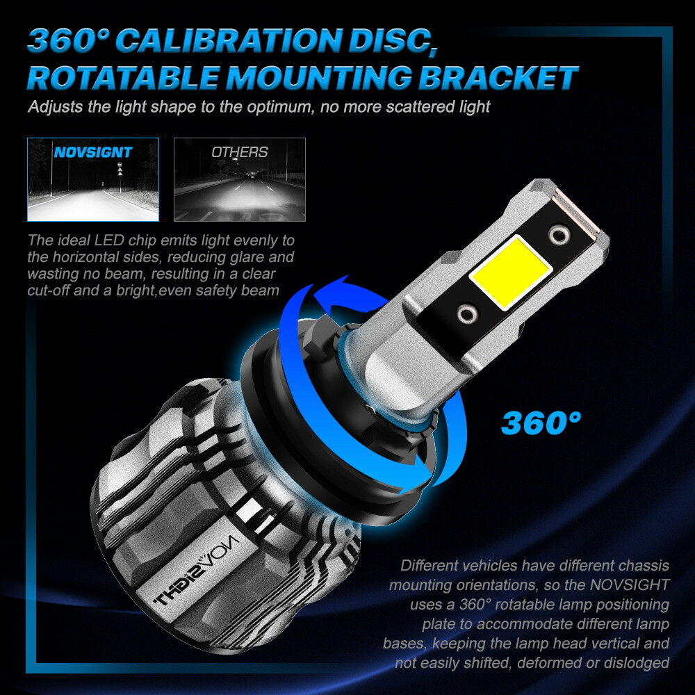 NOVSIGHT H8 H9 H11 LED Headlight Bulbs Kit Super Bright High Low Beam Lamp 6500K